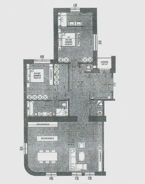 MÖLLWALDPLATZ, U1-NÄHE, 124 m2 ALTBAU, Wohnküche, 2 Zimmer, klimatisiert, 2 Bäder, Parketten, Loggia, 1. Liftstock, provisionsfrei
