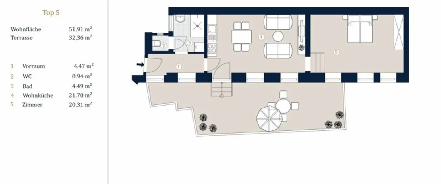 Erstbezug! Schöne 2-Zimmer Wohnung mit Terrasse, Nähe Burggasse