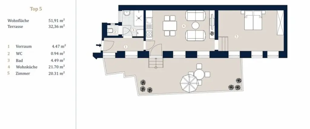 Erstbezug! Schöne 2-Zimmer Wohnung mit Terrasse, Nähe Burggasse