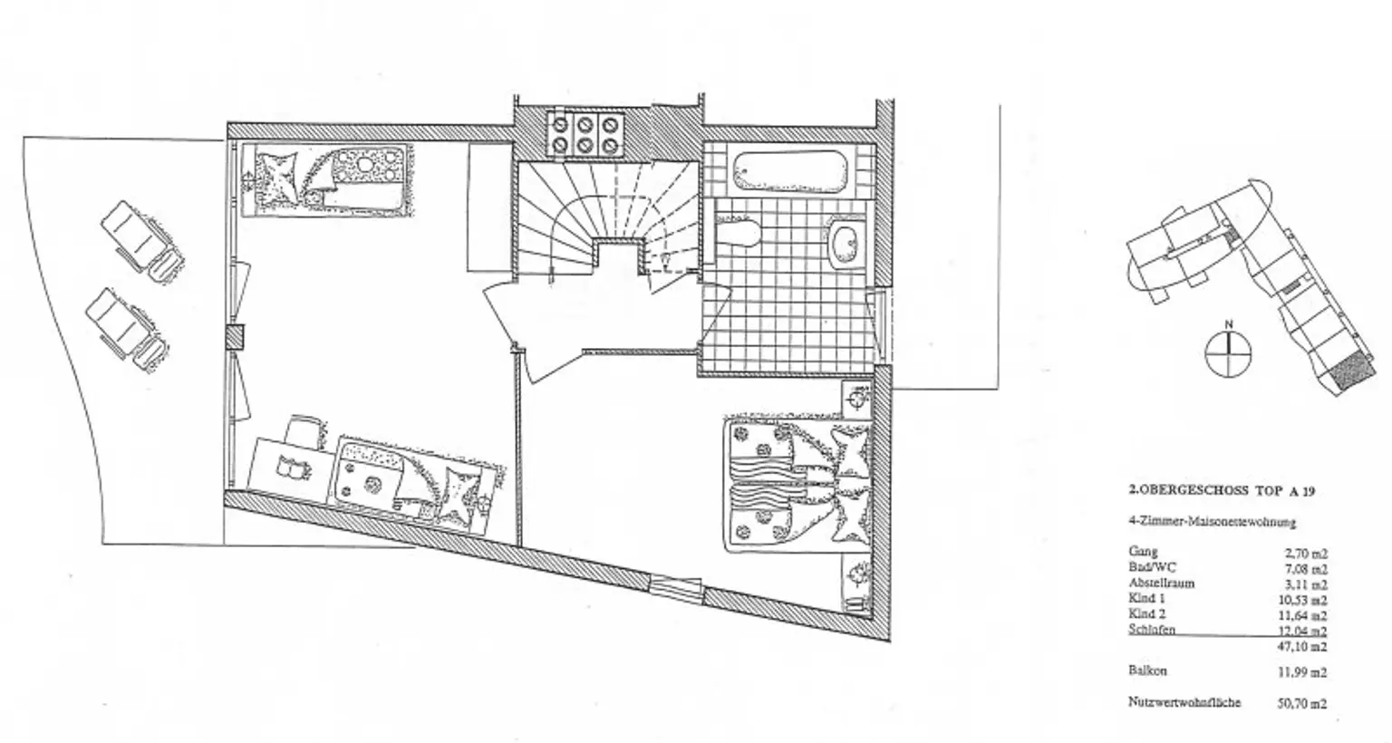 Schöne, sonnige Maisonette 3-Zimmer-Wohnung mit großer Dachterrasse sowie 2 Balkonen und 2 PKW-Abstellplätzen in Salzachnähe/Josefiau zu verkaufen