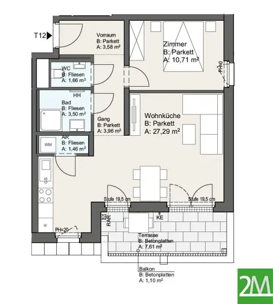 Schöne 2-Zimmer-Dachgeschoßwohnung mit Terrasse in Ruhelage