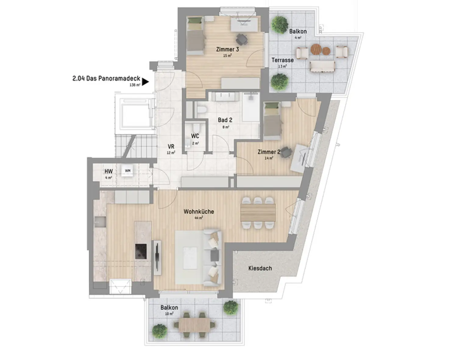 1220, Arminenstraße, Nur 200 m zur unteren Alten Donau, 4-Zimmer-Penthouse