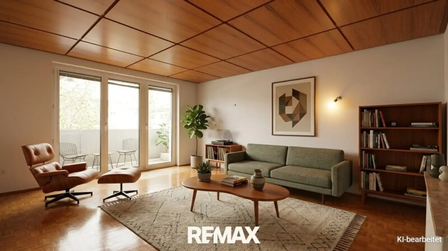Wohnzimmer mit Ausgang zum Westbalkon (Einrichtungsbeispiel)