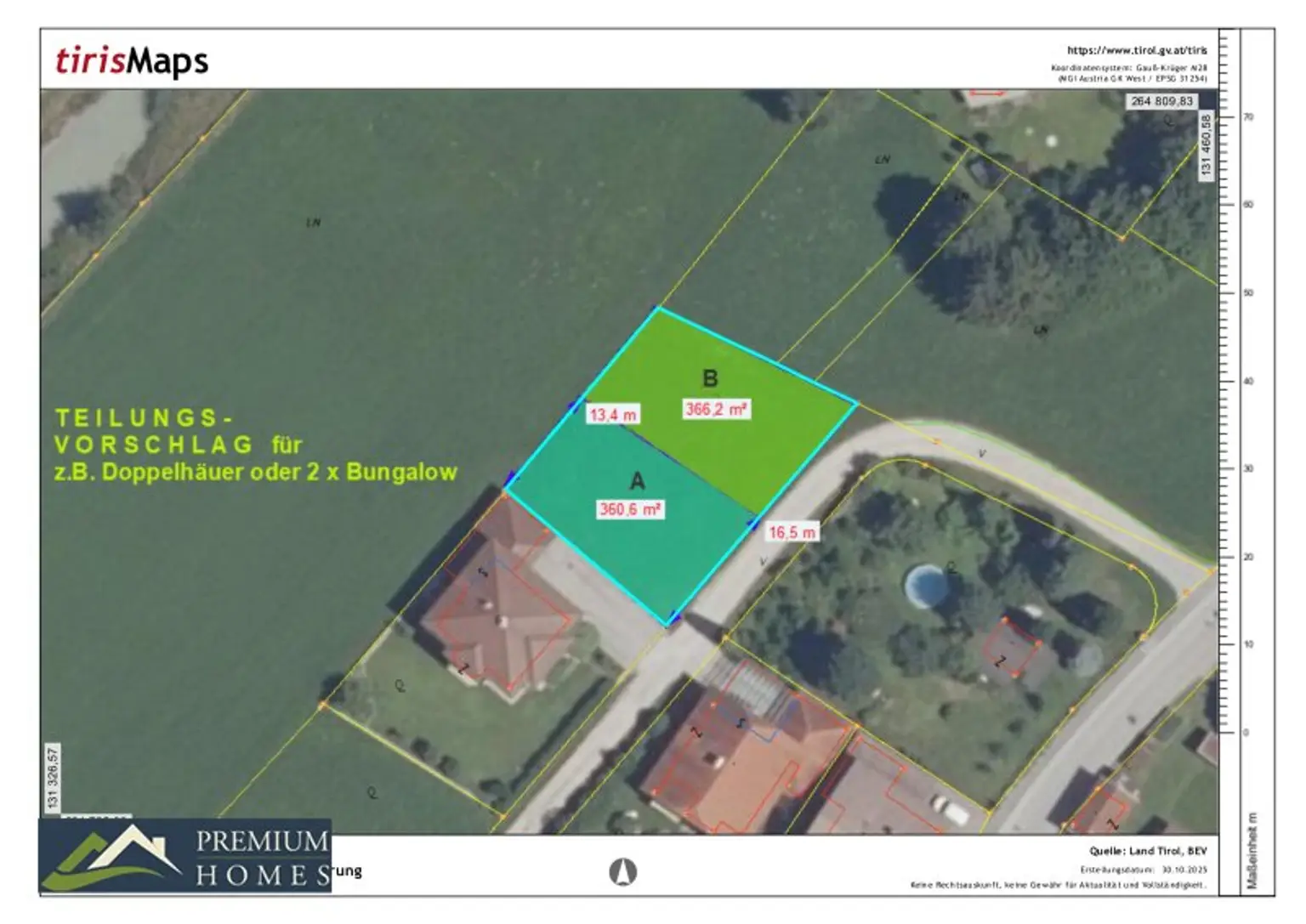 KIRCHBICHL - 726 m² Baugrund - mit Möglichkeit zur TEILUNG - ein Stück Natur in sehr guter, ebener Lage