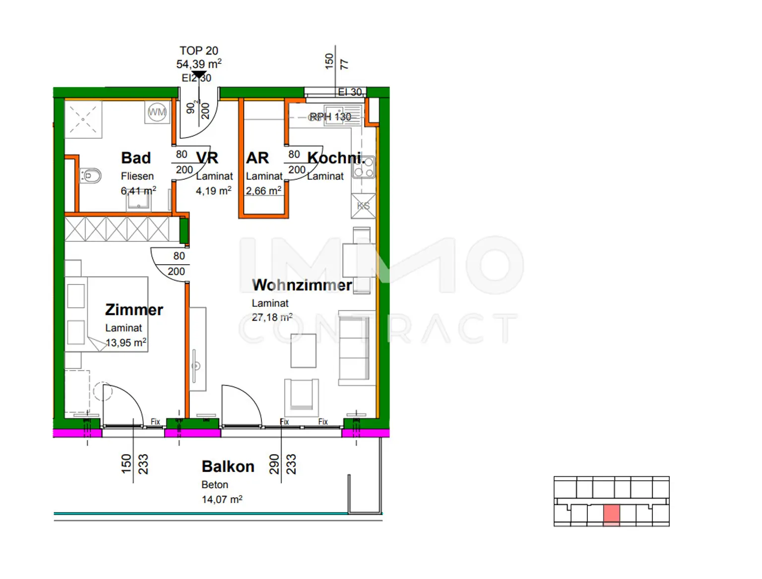 54,19qm geförderte 2ZI- Garten-Wohnung