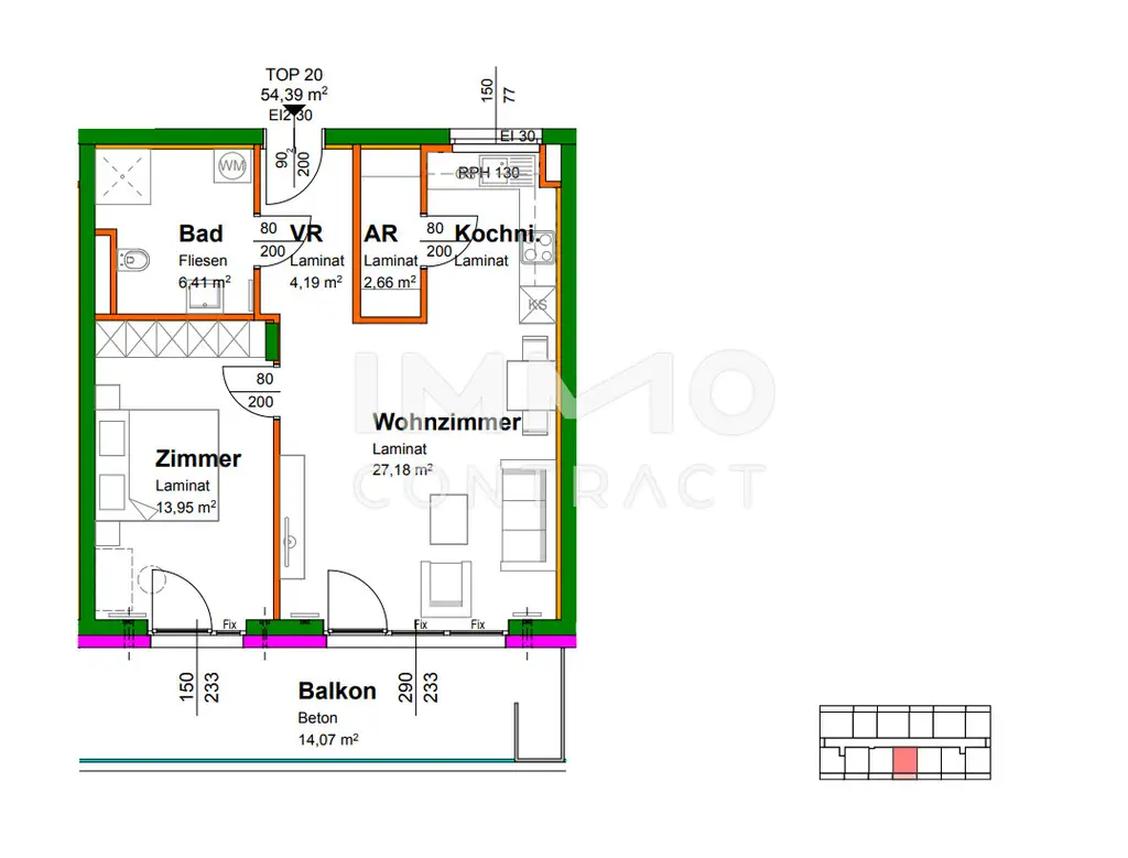 54,19qm geförderte 2ZI- Garten-Wohnung
