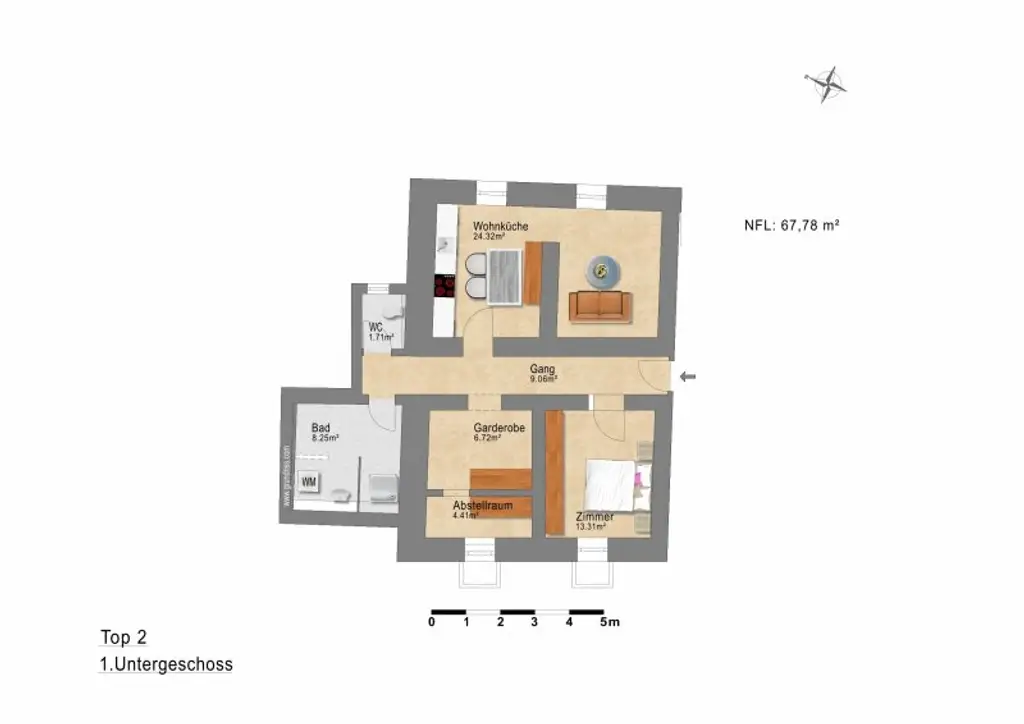 TOP W2: 3-Zimmer-Wohnung im Untergeschoss