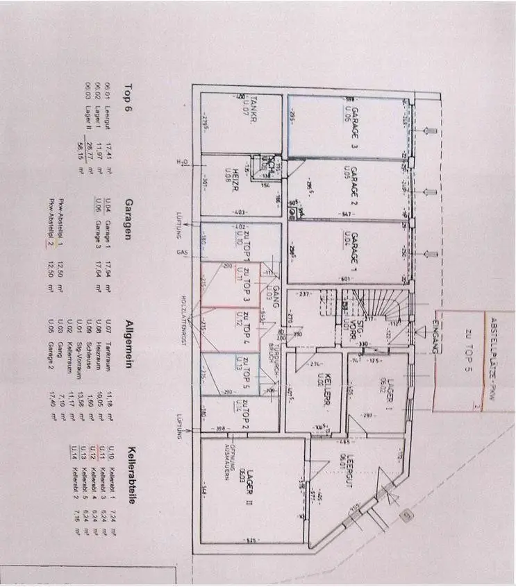 Plan Kellerflächen und Garage