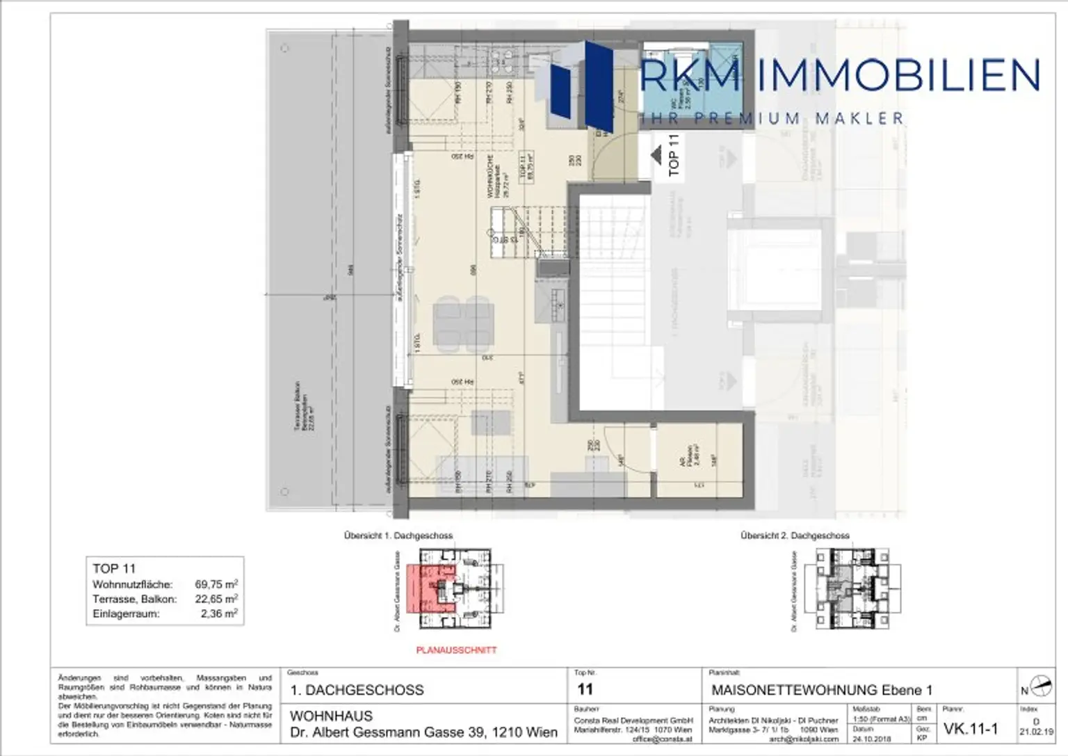 TOP - Neuwertige Dachgeschosswohnung in 1210 Wien – ca. 70 m², 3-Zimmer, ca. 23m² Terrasse und Garagenstellplatz - absolute Ruhelage