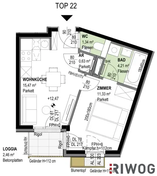 ERSTBEZUG mit Loggia | 2-Zimmer Neubauwohnung im 4. OG | Fernwärme | Fassadenbegrünung | TG-Stellplatz optional | Nachhaltiges Wohnbauprojekt