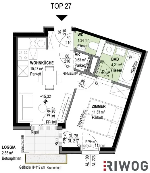 ERSTBEZUG mit Loggia | 2-Zimmer DG-Wohnung ohne Schrägen | Fernwärme | Fassadenbegrünung | TG-Stellplatz optional | Nachhaltiges Wohnbauprojekt