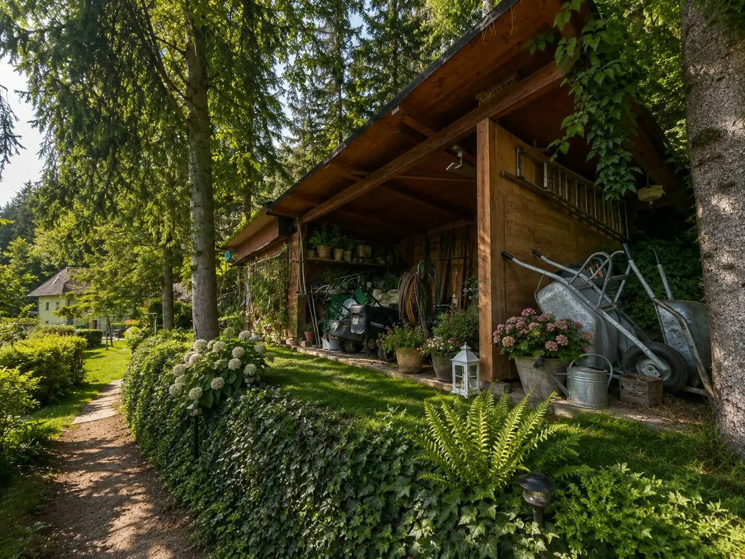 Garten mit Holzschuppen