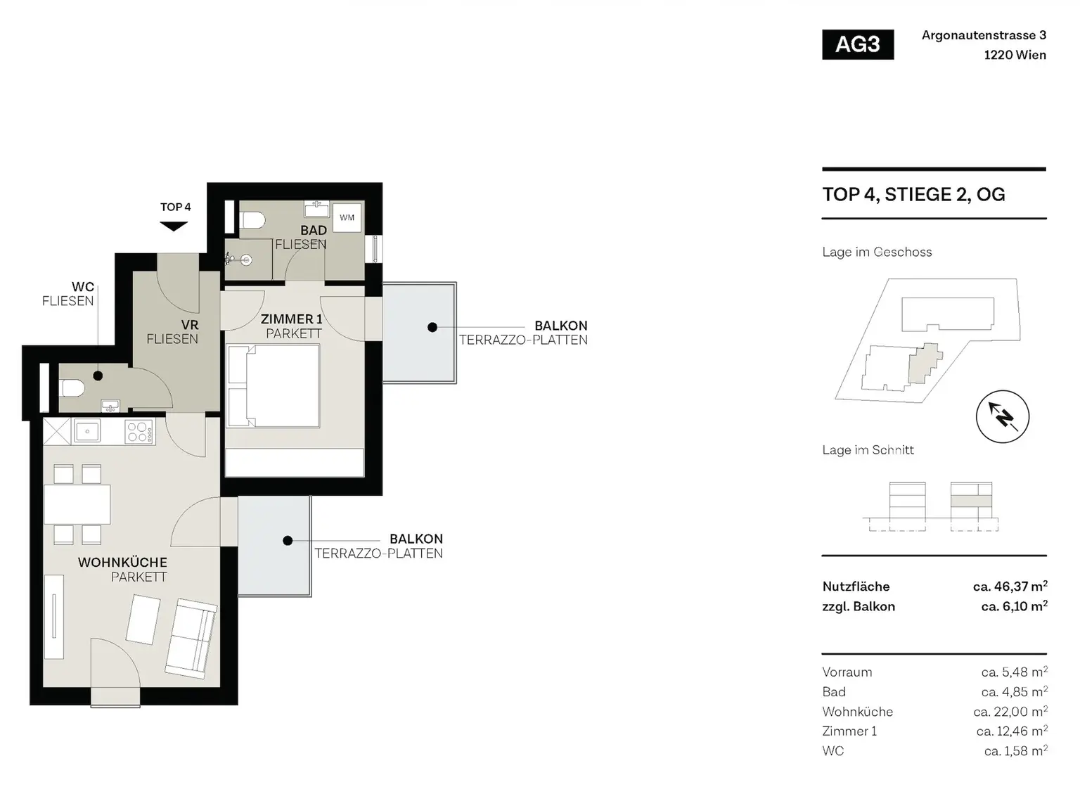 Grundriss Top 4, Stiege 2