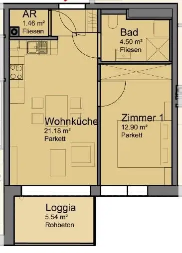 Günstige 2-Zimmer-Neubauwohnung mit großer LOGGIA (5,54m²) nahe Akademiepark