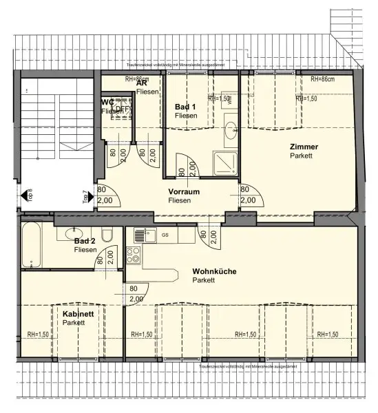 1. Dezember 2025:  2 Schlafzimmer, großzügige TOP Wohnküche, Klimaanlage, Fußbodenheizung | December 1st, 2025 2-bedroom unit featuring a spacious premium open-plan kitchen/lounge, A/C, and underfloor heating
