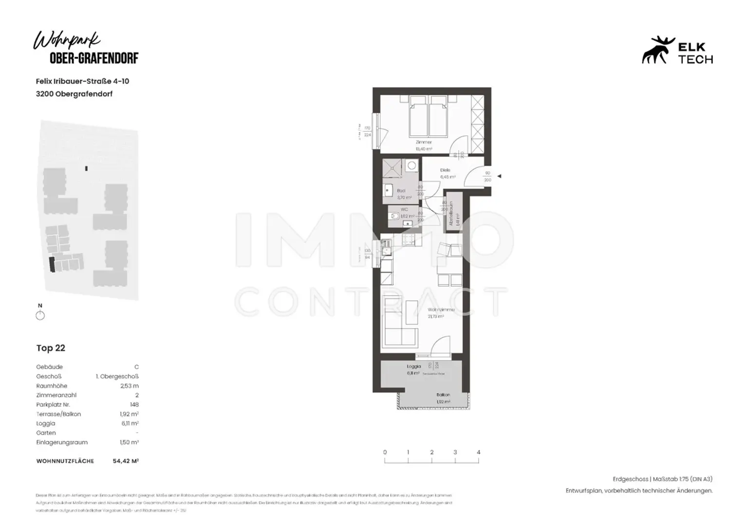 2ZI - 54,42qm - Süd-Balkon- Vorsorgewohnung, Anlage in ökolog. NEUBAU