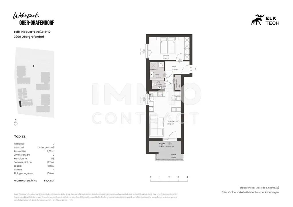 2ZI - 54,42qm - Süd-Balkon- Vorsorgewohnung, Anlage in ökolog. NEUBAU