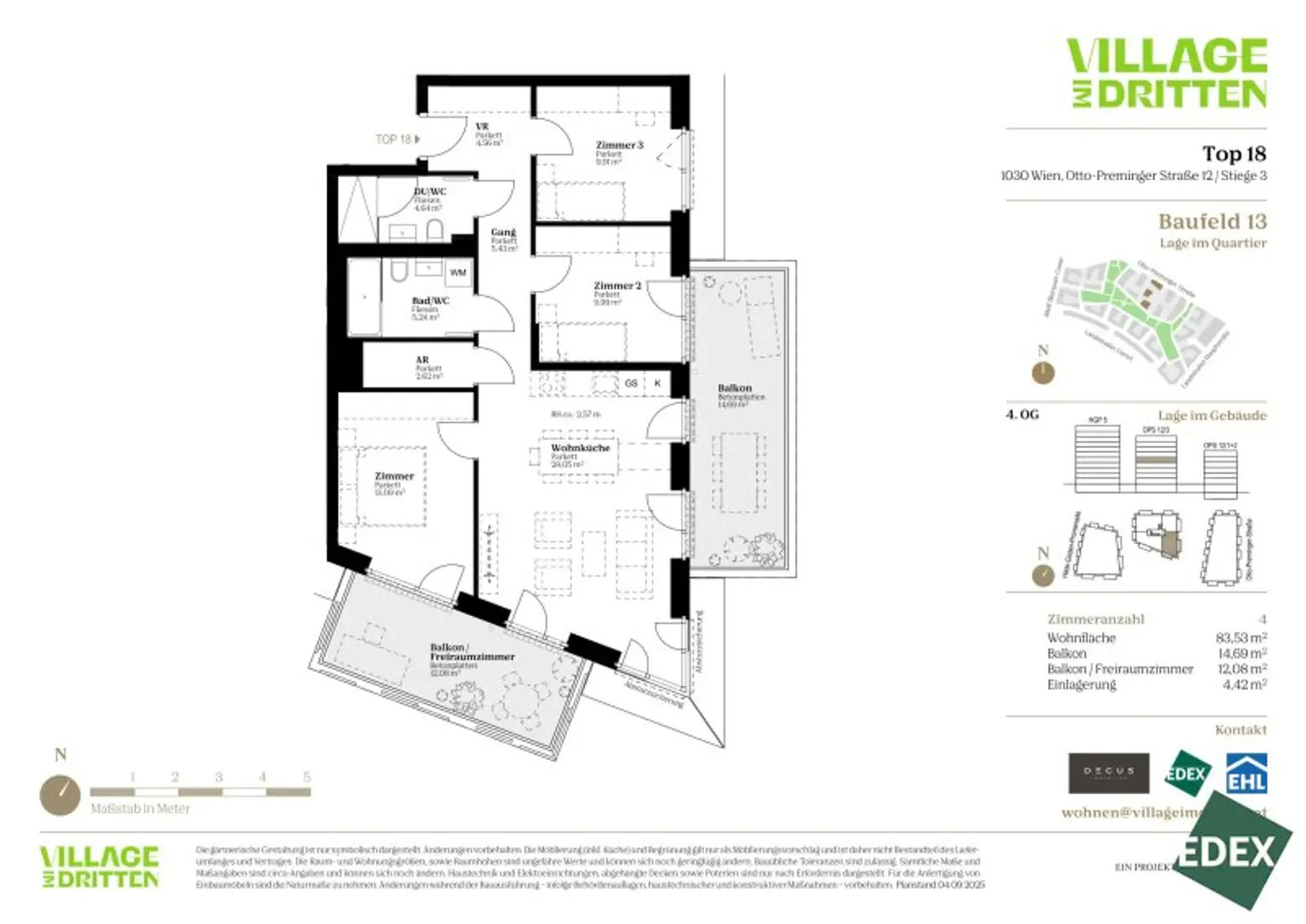 Exklusive 4-Zimmer-Vorsorgewohnung mit doppeltem Balkonkomfort | URBAN DAHEIM | BAUFELD 13
