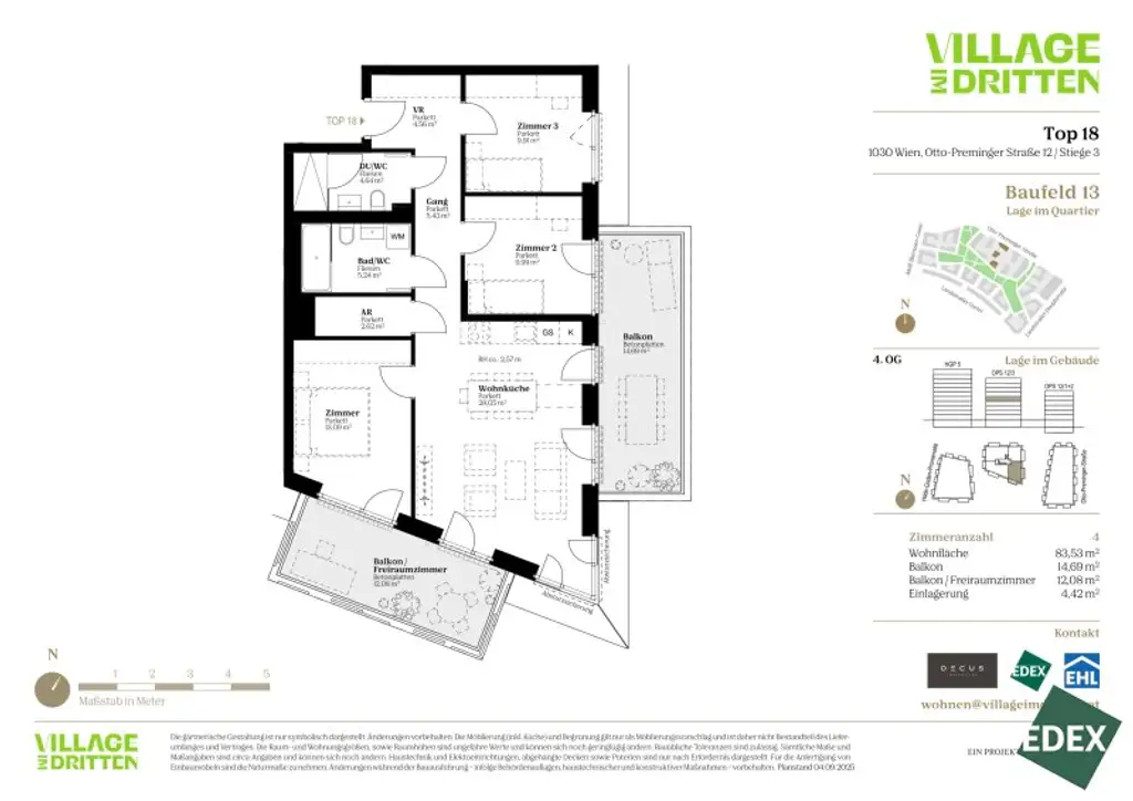 Exklusive 4-Zimmer-Vorsorgewohnung mit doppeltem Balkonkomfort | URBAN DAHEIM | BAUFELD 13