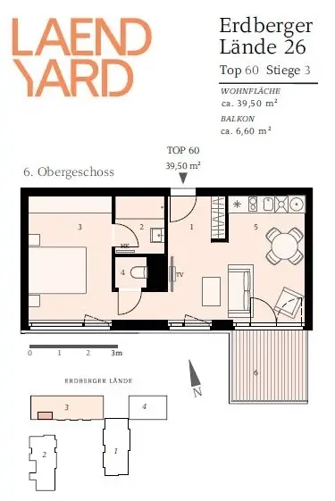 Neubauwohnung mit 2 Zimmern und Balkon im Laend Yard