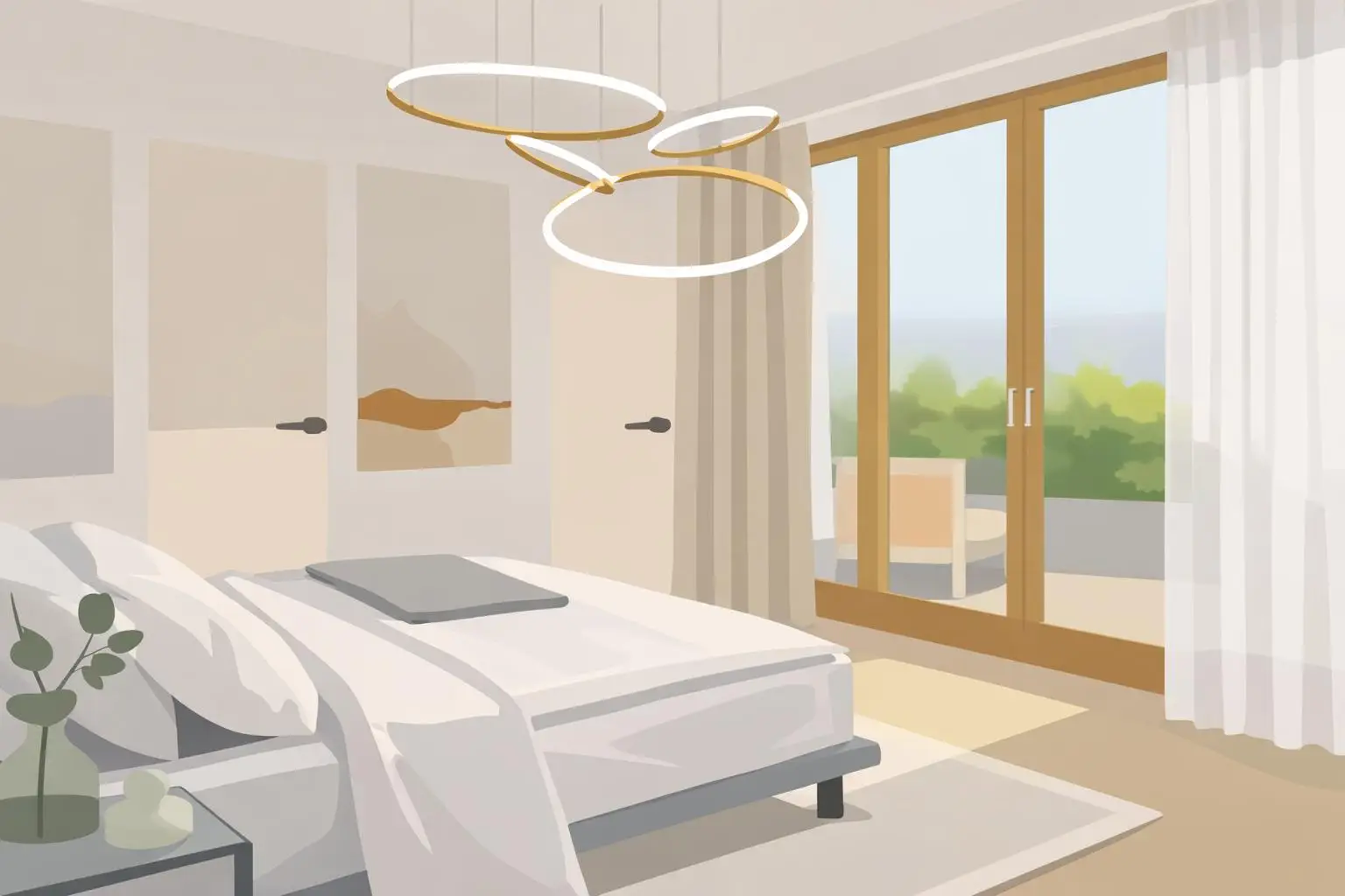 Modern bedroom with balcony view