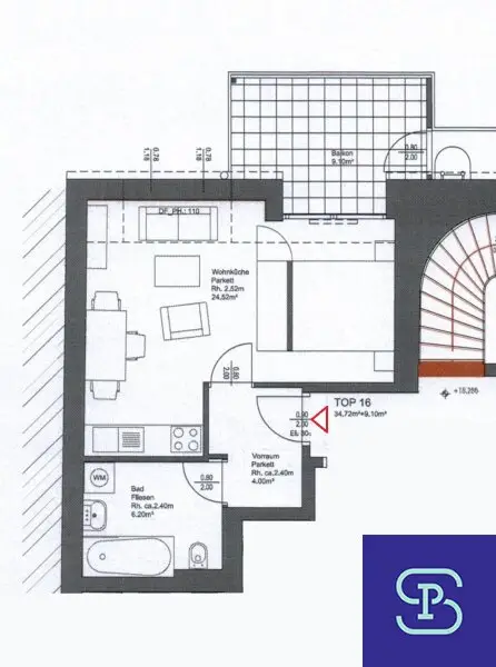 Provisionsfrei: Klimatisierte 35m² DG-Wohnung + 9m² Terrasse mit Einbauküche - 1100 Wien