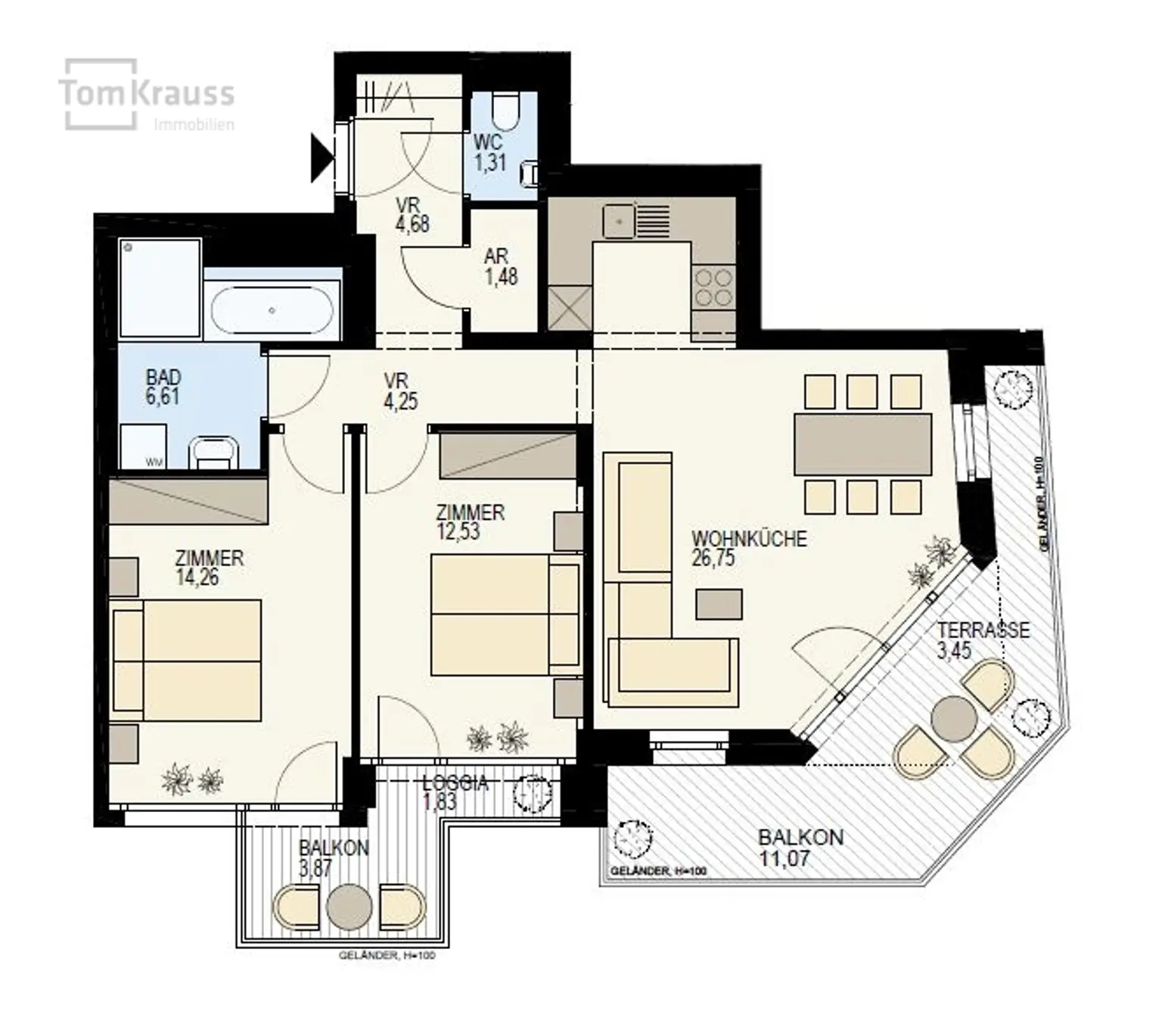 3 ZIMMER WOHNUNG MIT RIESENBALKON