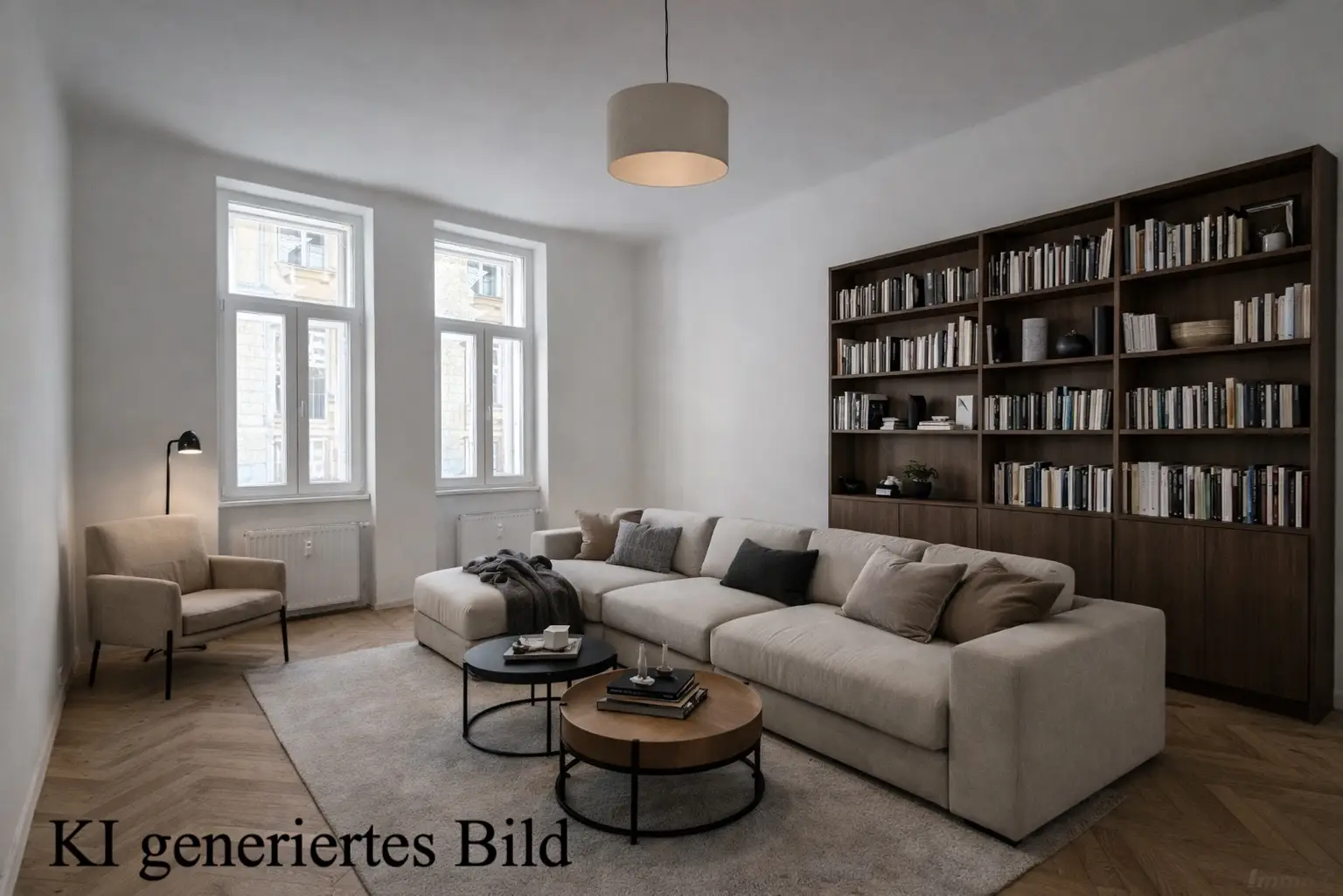 Helles, modernes Wohnzimmer mit Leseecke