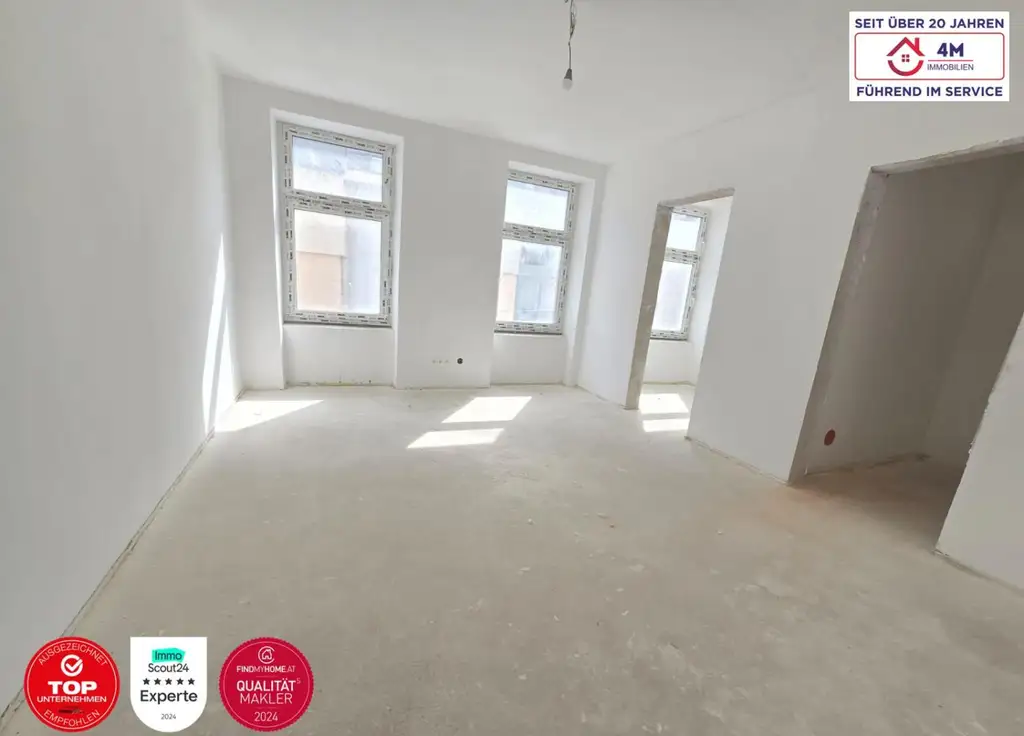 Charmanter Altbau trifft modernen Wohnkomfort: Stilvolle, belagsfertige 2-Zimmer-Wohnung mit 39,44 m² im Erstbezug