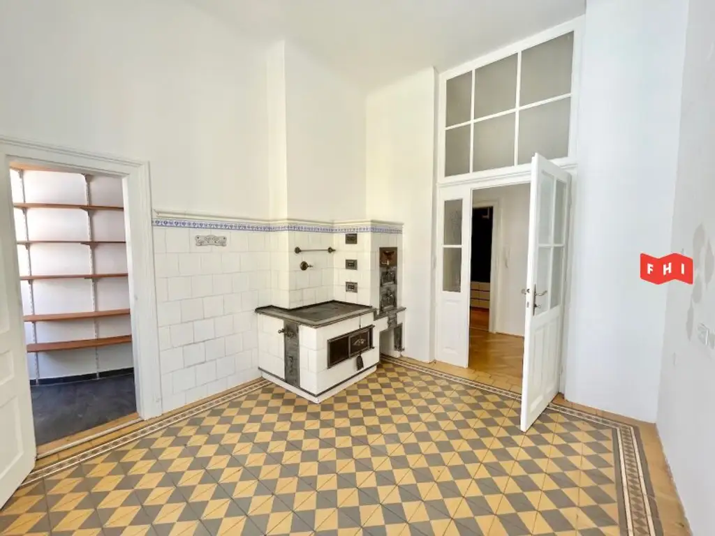 Unbefristete 140m² Stilaltbaumiete mit verglaster Wintergartenveranda, Gartenblick u. historischen Kachelöfen