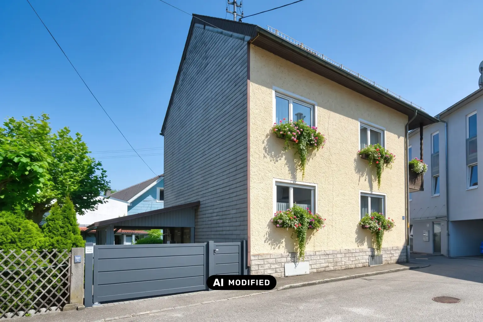 Blick auf das Haus mit KI optimiert