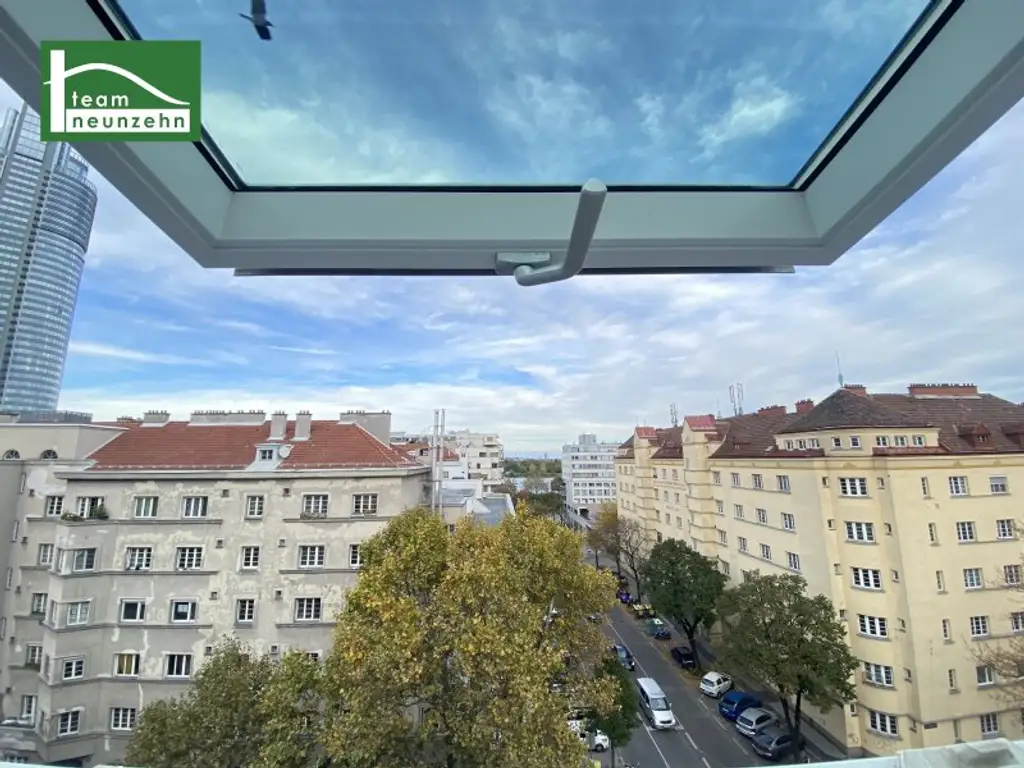 Klimatisierte Dachgeschoss-Wohnung mit Ausblick zur Donau! 5 Minuten zu U6 und S-Bahn Handelskai!