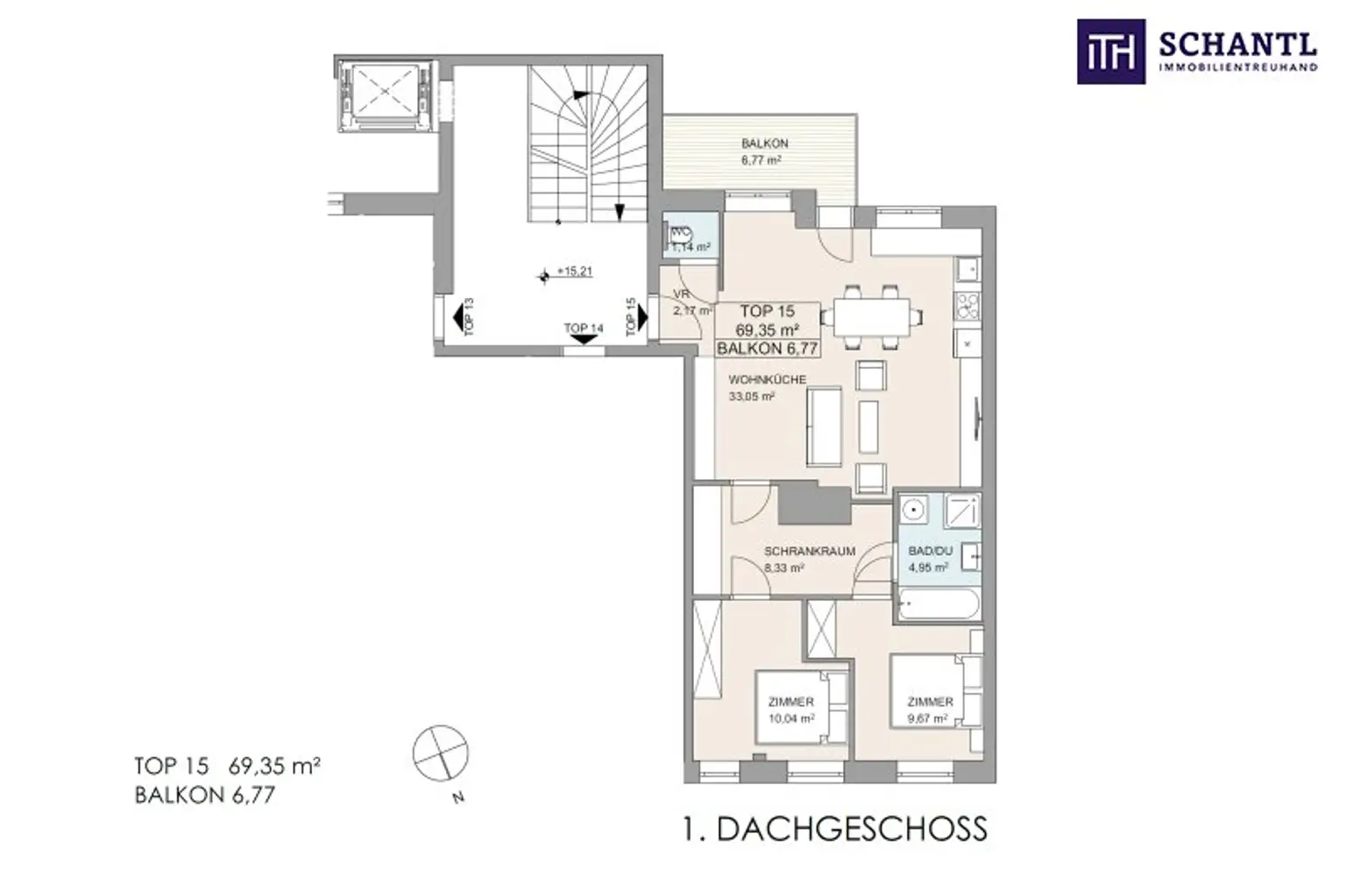 Grundriss Top 15, schematische Darstellung
