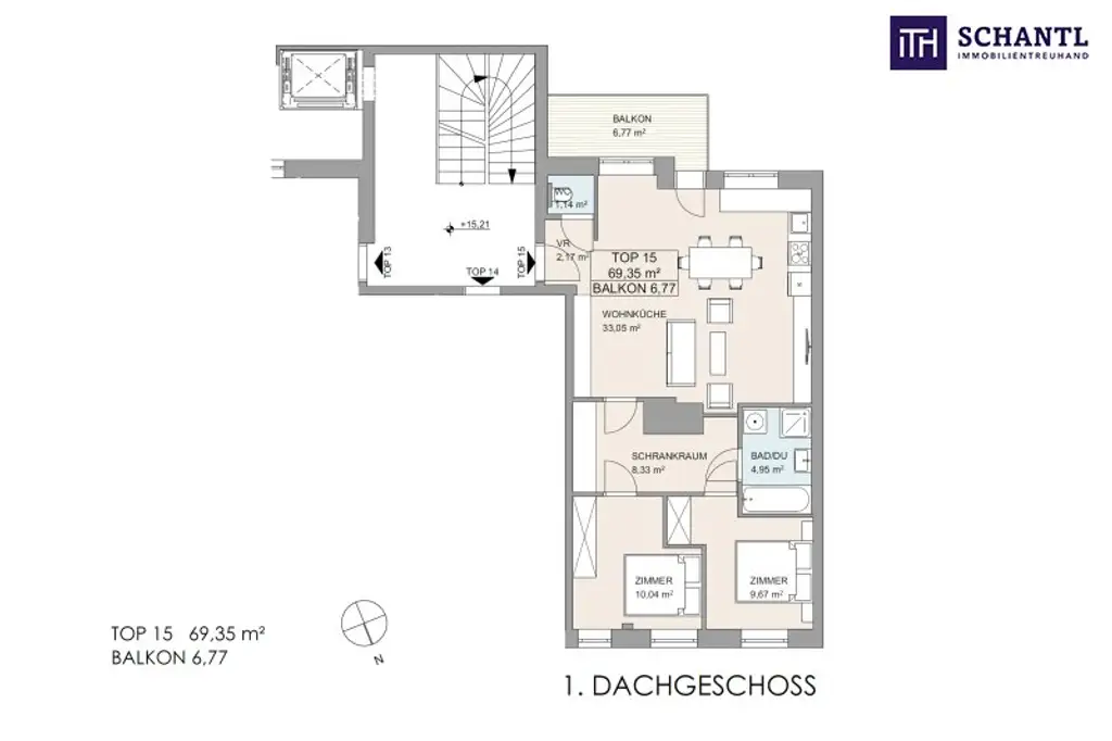 Grundriss Top 15, schematische Darstellung