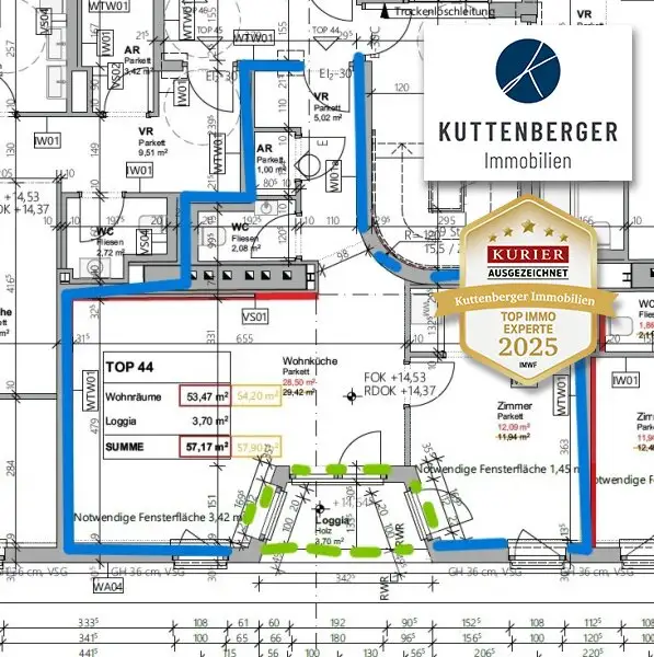 *Superprojekt: ''Über den Baumwipfeln" Top 44 Erstklassige 2-Zimmer Loggia - Wohnung + TRAUMHAFTE SÜDAUSRICHTUNG mit Blick auf die Kastanienbäume