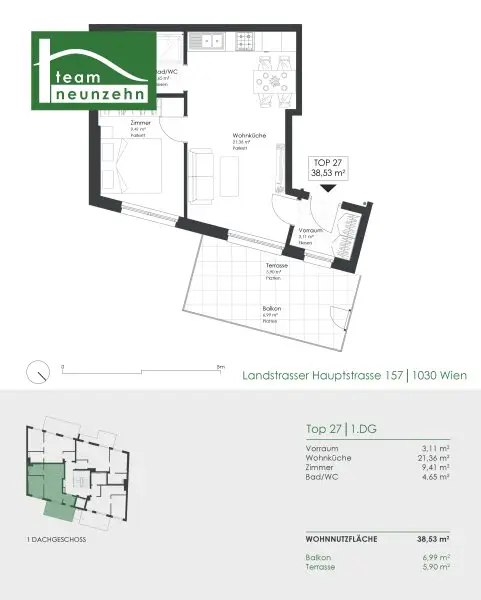 Innenhof-Dachgeschosswohnung mit großer Terrasse nahe U3, S-Bahn und hervorragender Infrastruktur mit hochwertiger Ausstattung! - Mitten im Dritten