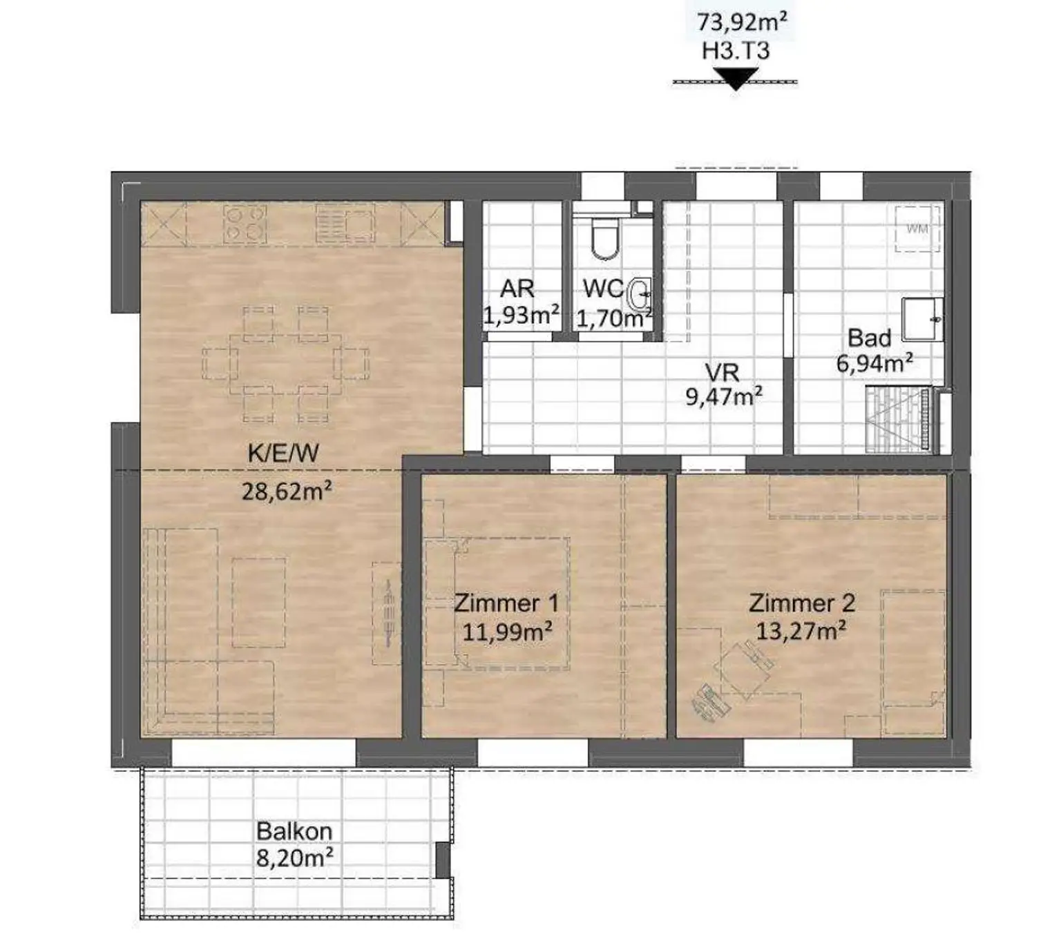 Neubau Balkonwohnung in ruhiger Lage in Werndorf/ Haus 3 Top 3
