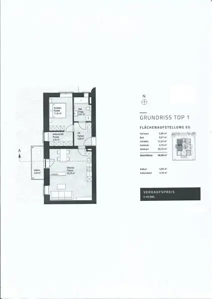 Plan - 2-Zimmerwohnung mit Lift und Balkon in generalsanierter Ceconi-Villa Kauf Elisabeth-Vorstadt Salzburg