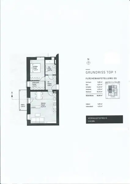 Plan - 2-Zimmerwohnung mit Lift und Balkon in generalsanierter Ceconi-Villa Kauf Elisabeth-Vorstadt Salzburg