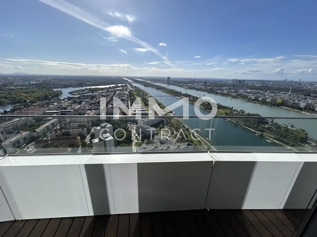 Möbliertes Apartment im 42. Stock mit Weitblick auf die Donau! Pool, Spa und Fitness inklusive!