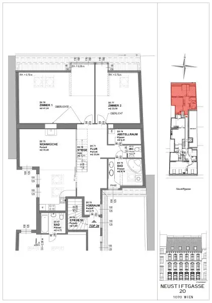 140 m2 große Drei-Zimmer Wohnung mit 40 m2 großer Dachterrasse! Neustiftgasse/ Sankt-Ulrich-Platz!