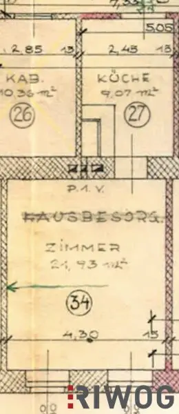 Grundrissplan bestehend aus Küche und Wohnzimmer