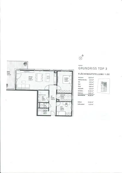 Plan - Wohnen am Fuße des Gaisberges - 3 Zimmer Wohnung mit großem Balkon Kauf Parsch Salzburg
