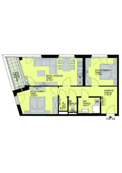 Sehr helle 3 Zimmerwohnung im 14. Bezirk - Top 04