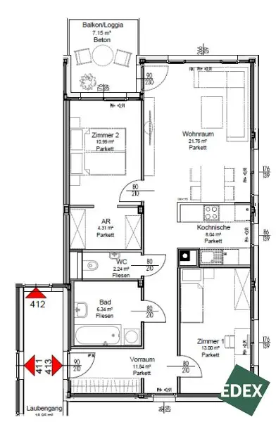 Attraktive 3-Zimmer-Wohnung mit Balkon nahe Vetmeduni