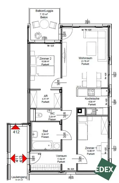 Attraktive 3-Zimmer-Wohnung mit Balkon nahe Vetmeduni