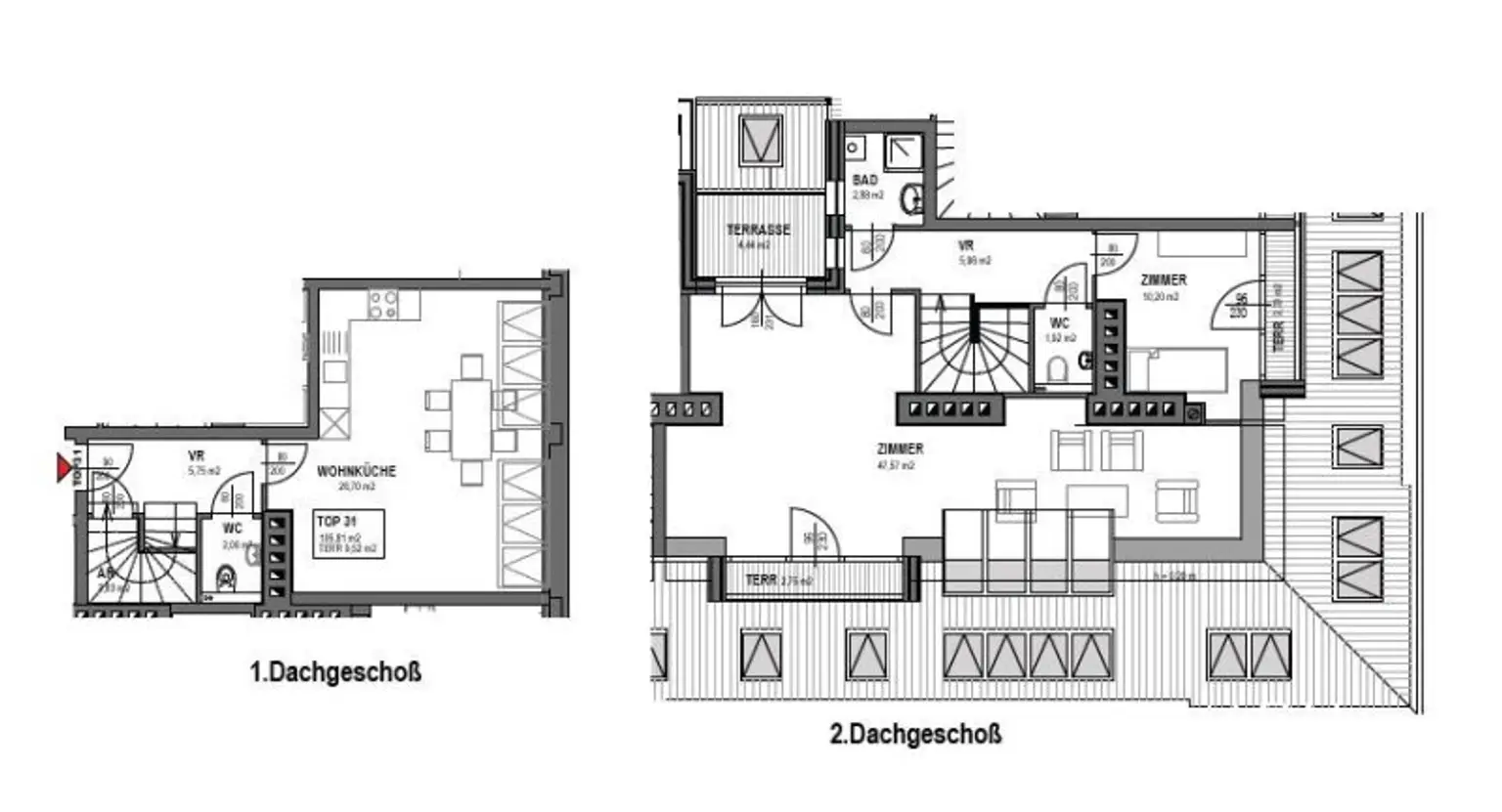 Helle Dachgeschoßwohnung mit 3 Zimmern und Terrassen in Wien-Alsergrund