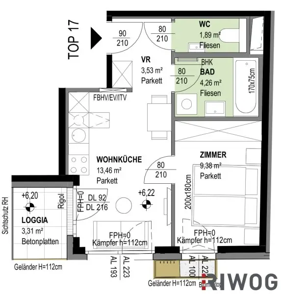ERSTBEZUG mit Loggia | 3. OG | 2-Zimmer Neubau | Ost-Ausrichtung | Fernwärme | Fassadenbegrünung | TG-Stellplatz optional | Nachhaltiges Wohnbauprojekt