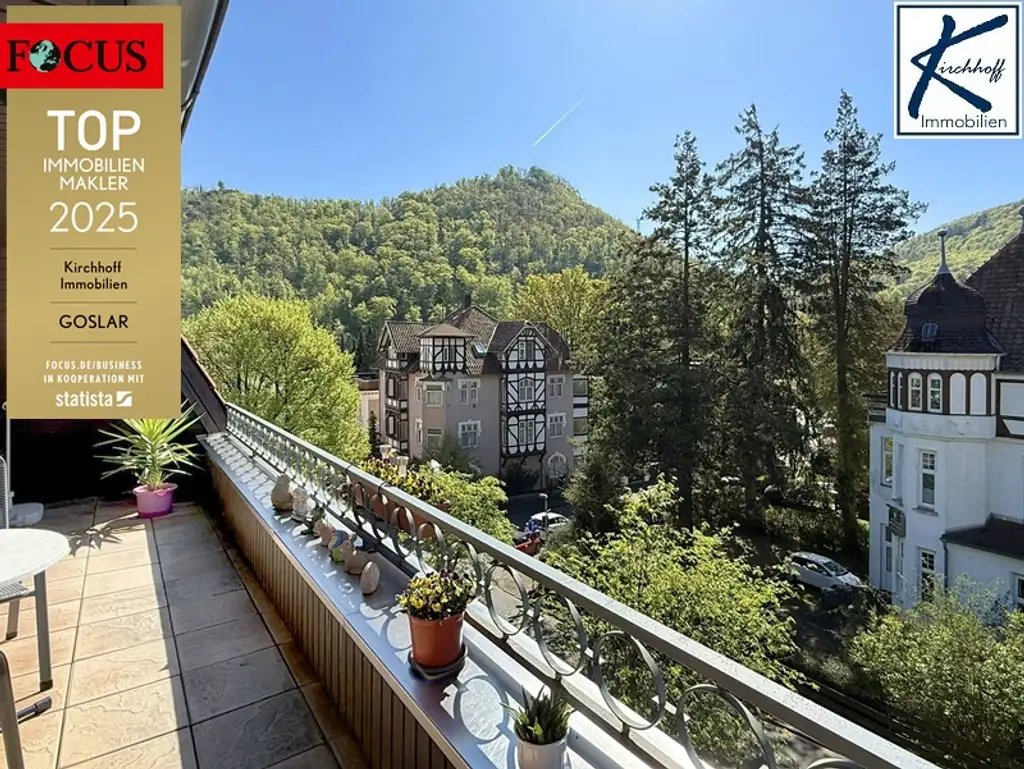 Bad Harzburg: Dachgeschoss-Wohnung mit Burgbergblick, 2 Balkonen und Garage