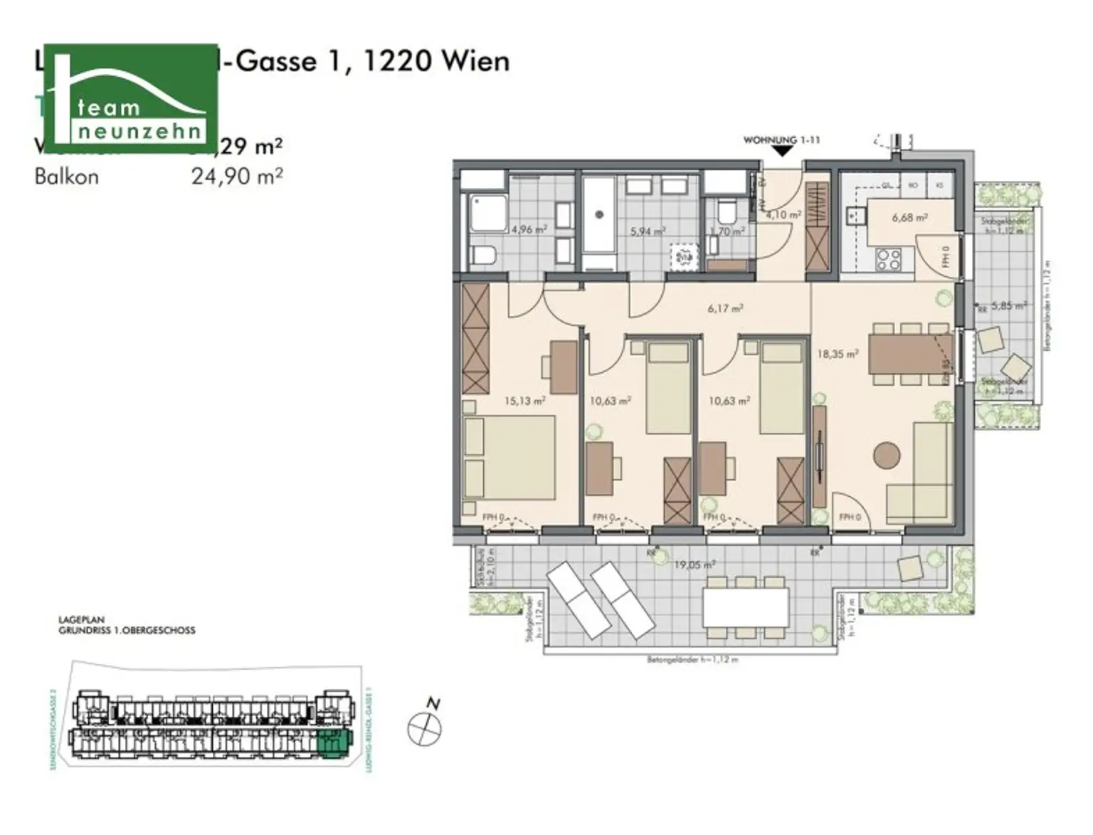 Für Anleger! Kaufpreis versteht sich netto + 20% USt. Luxuriöse 4-Zimmer-Wohnung mit großzügiger Freifläche beim Ladinigpark